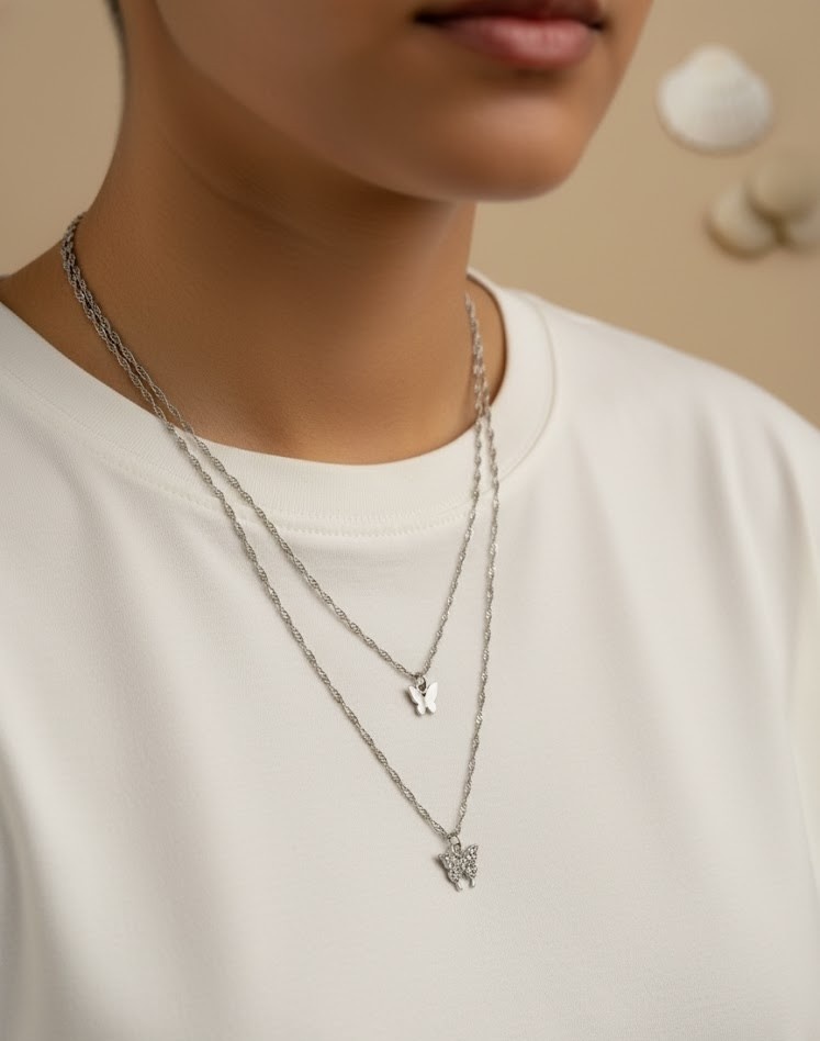 Y2K Style Layered Butterfly Choker Necklace