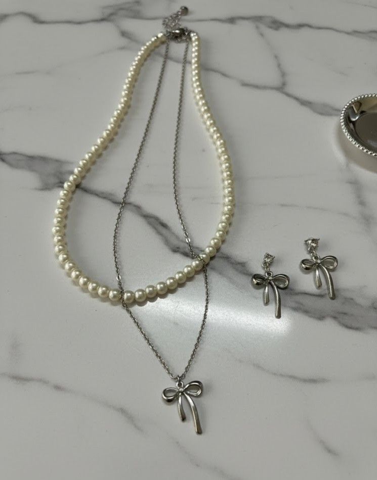 Dainty Silver Tone Bow Drop Earrings for Women