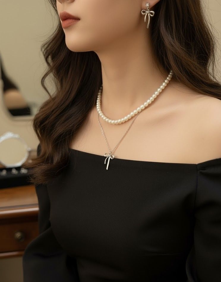 Dainty Silver Tone Bow Drop Earrings for Women