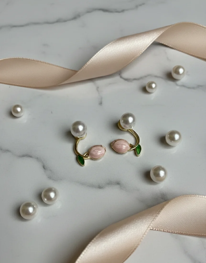 Rosebud Pearl Charm Studs