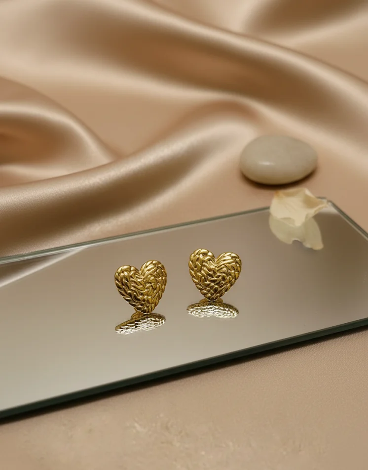 Woven Heart Gold Earrings