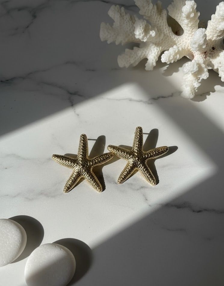 Golden Starfish Statement Earrings