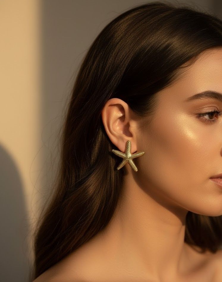 Golden Starfish Statement Earrings