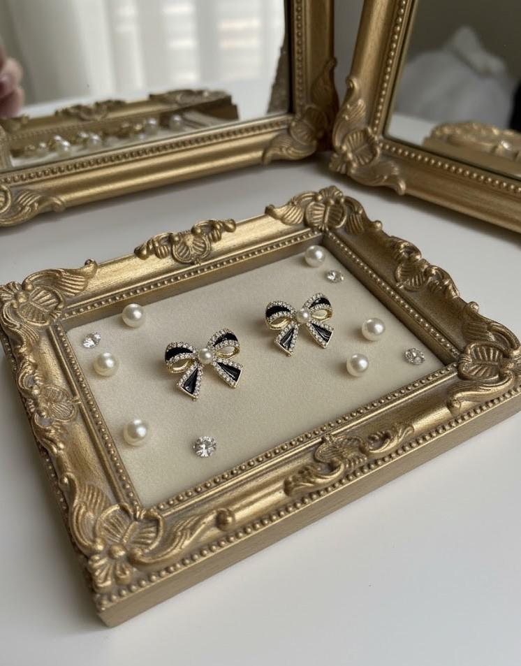 Black Bow Pearl Stud Earrings