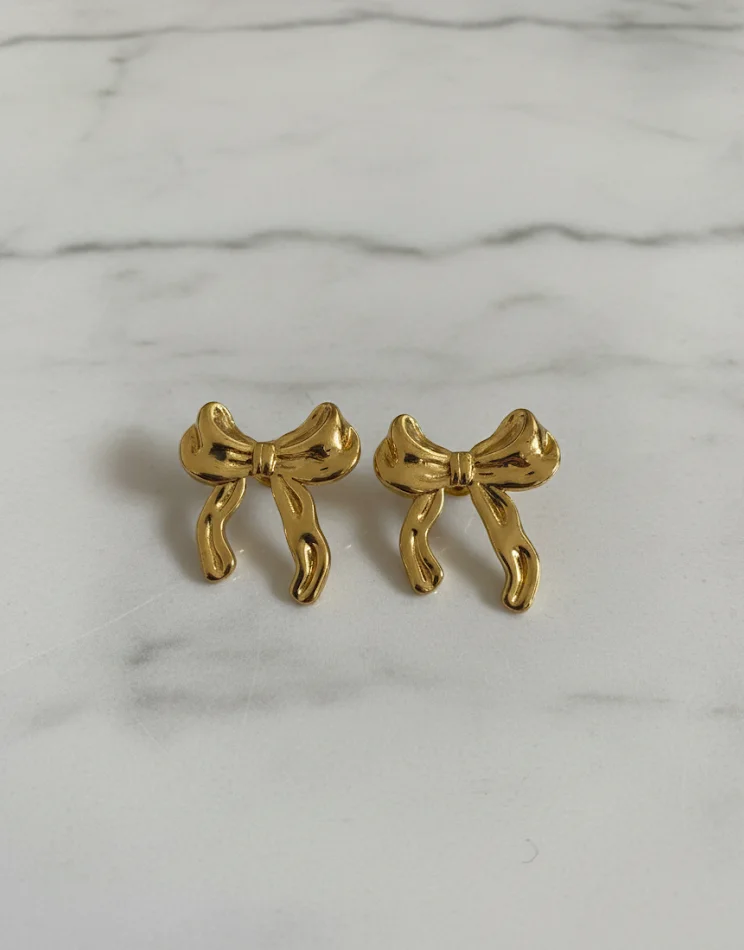 Gold Bow Stud Earrings
