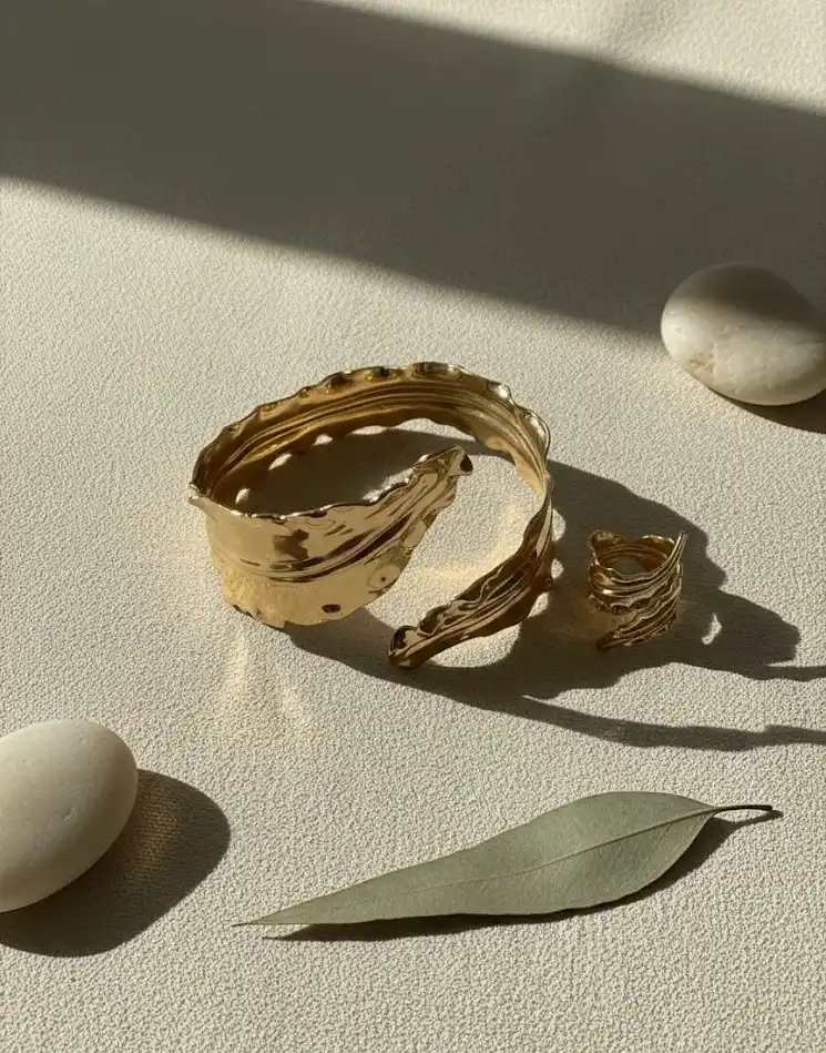 Gold Leaf Bracelet & Ring Set for Women