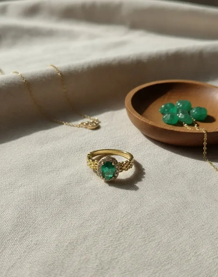 Elegant Gold Emerald Ring