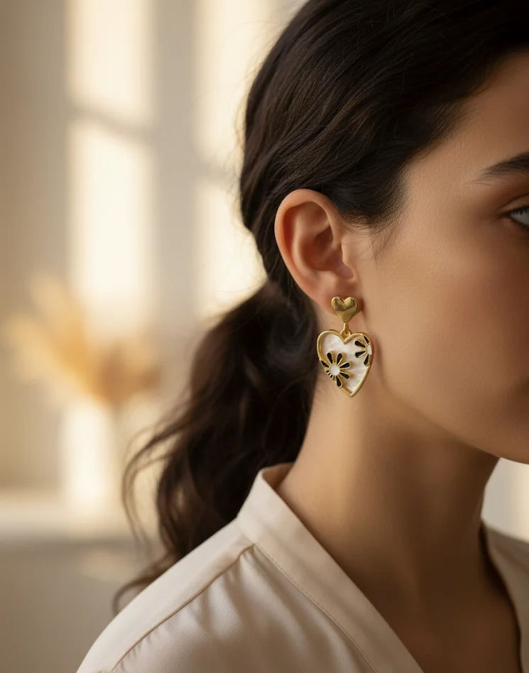 Heart-Shaped Daisy Drop Earrings