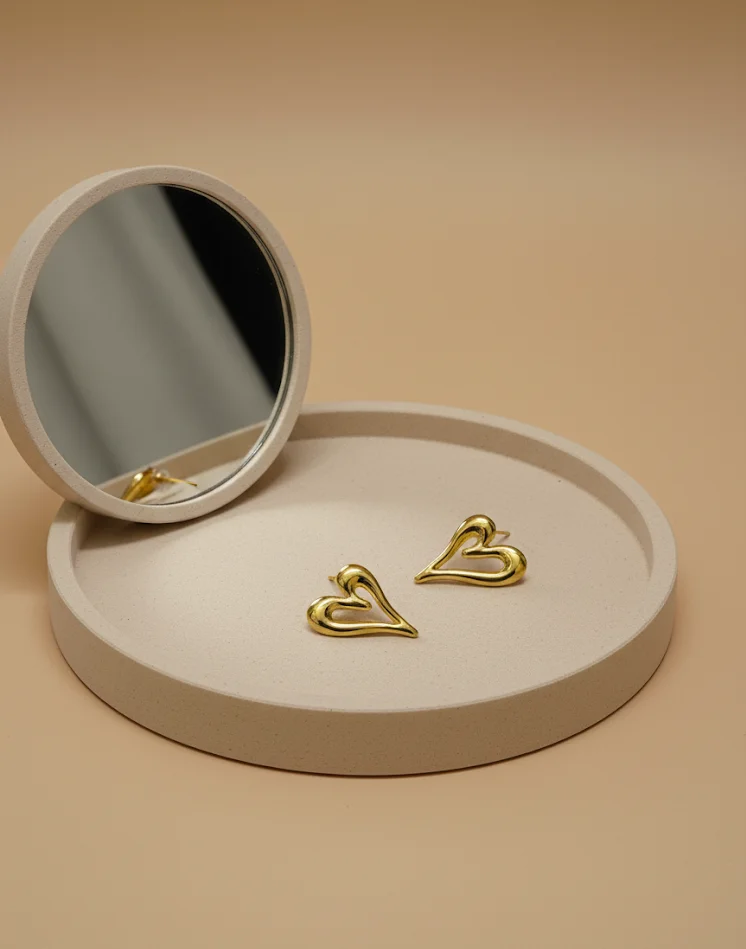 Hollow Heart Gold Earrings