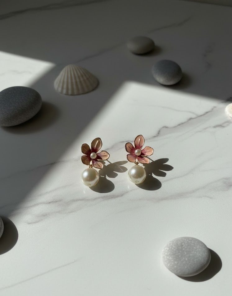 Peach Blossom Pearl Drop Earrings