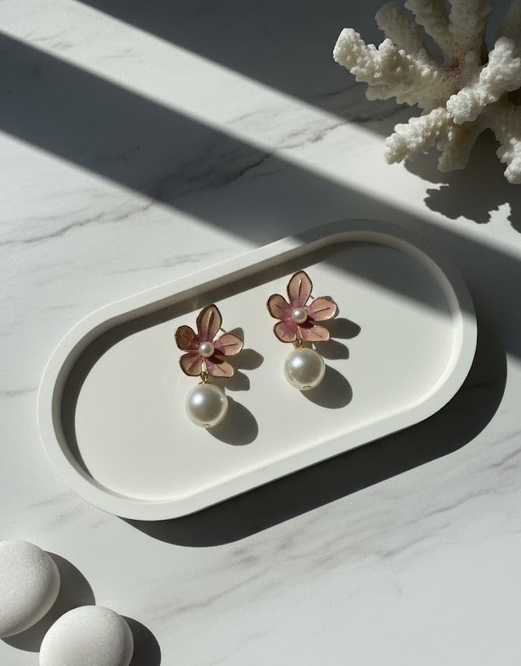 Peach Blossom Pearl Drop Earrings
