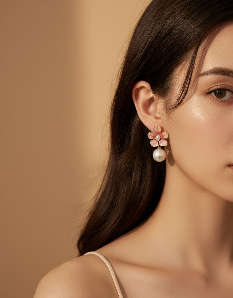 Peach Blossom Pearl Drop Earrings