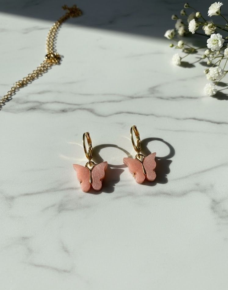 Pink Butterfly Huggie Earrings