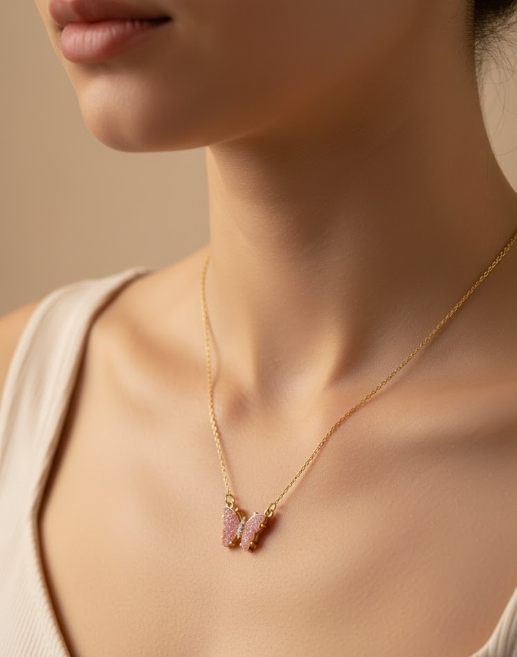 Pink Butterfly Pendant Necklace