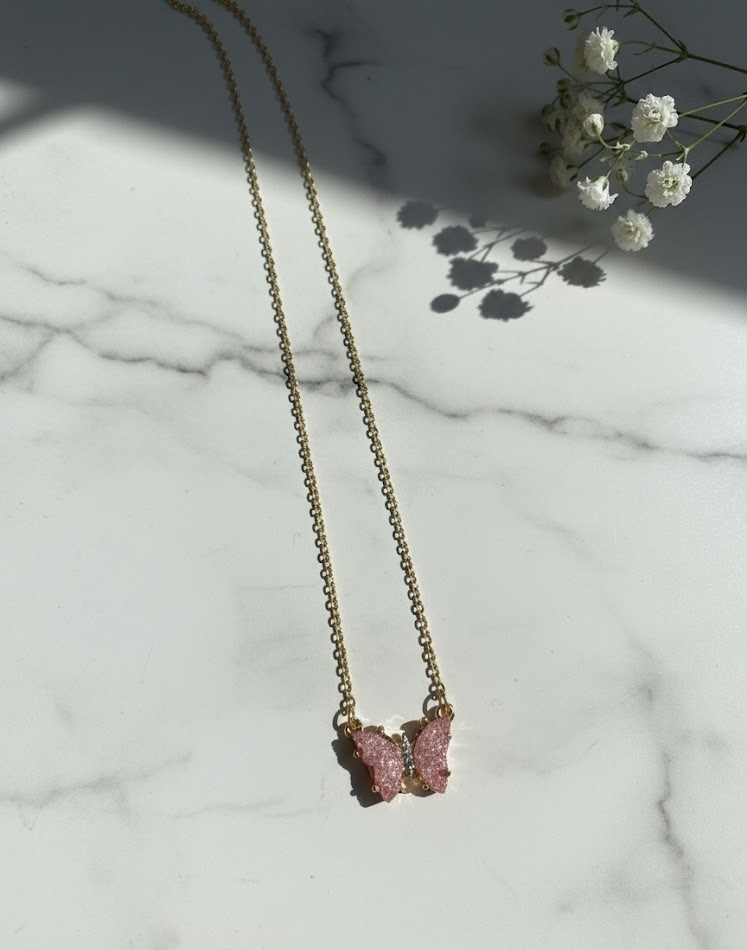 Pink Butterfly Pendant Necklace