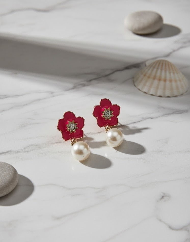 Pink Blossom Pearl Drop Earrings