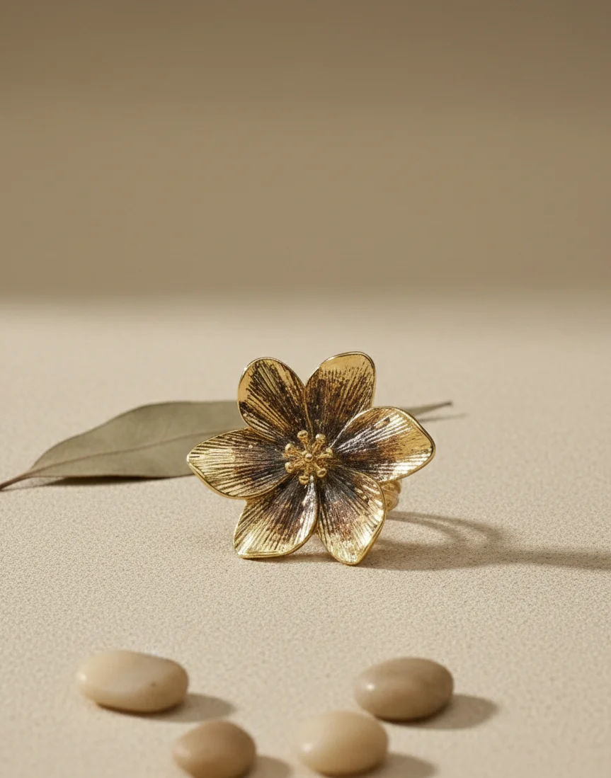 Golden Bloom Statement Ring Stack