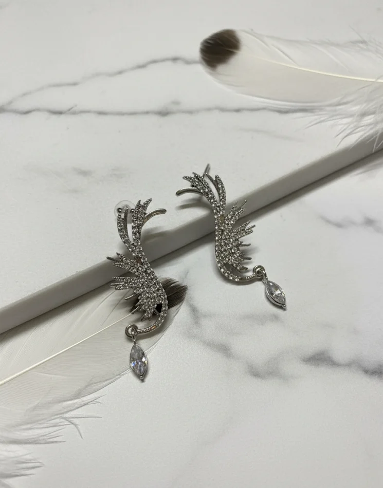 Silver Wing Cuff Earrings