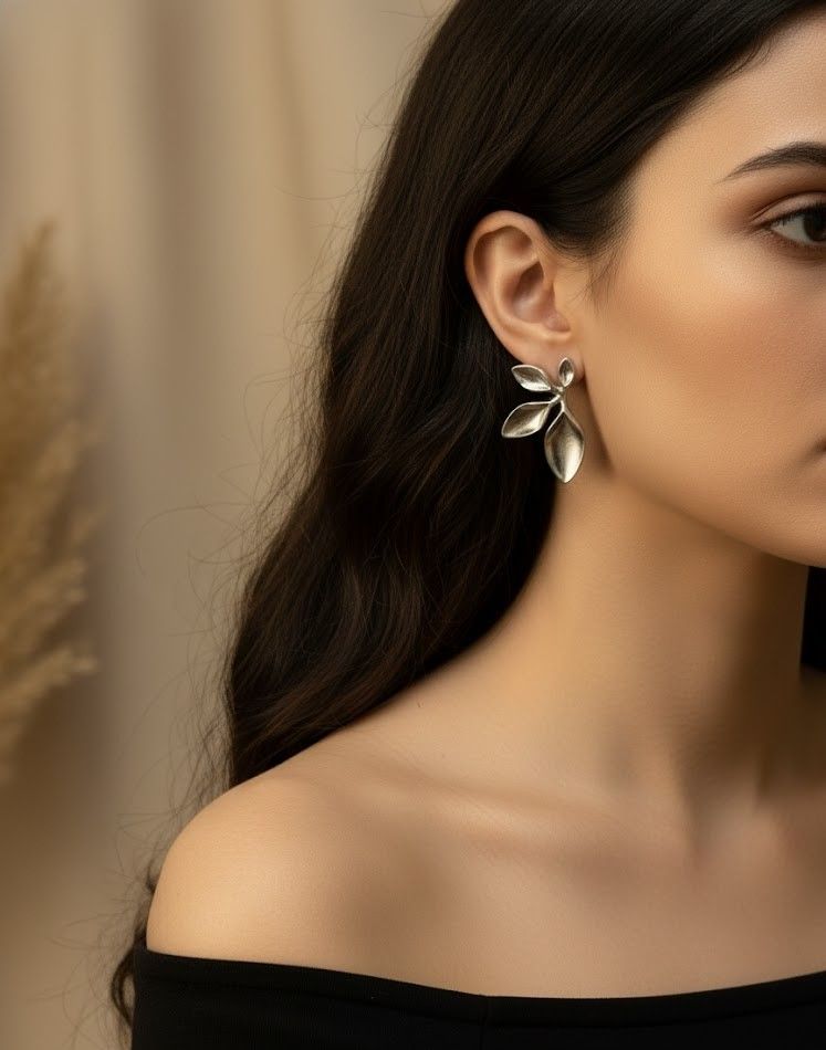 Silver Leaf Statement Earrings