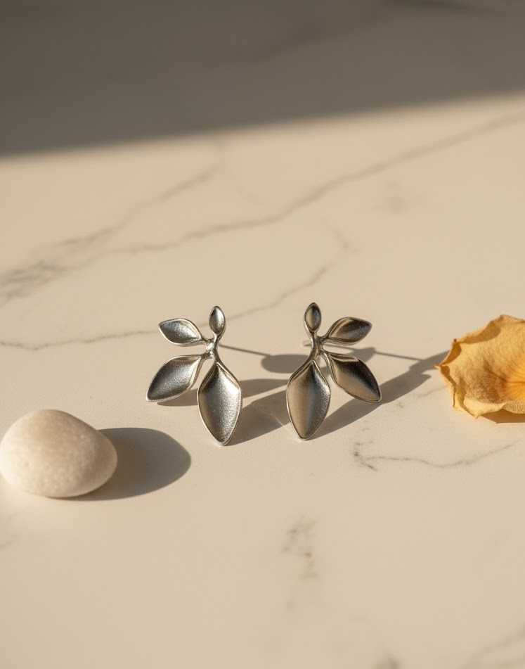 Silver Leaf Statement Earrings