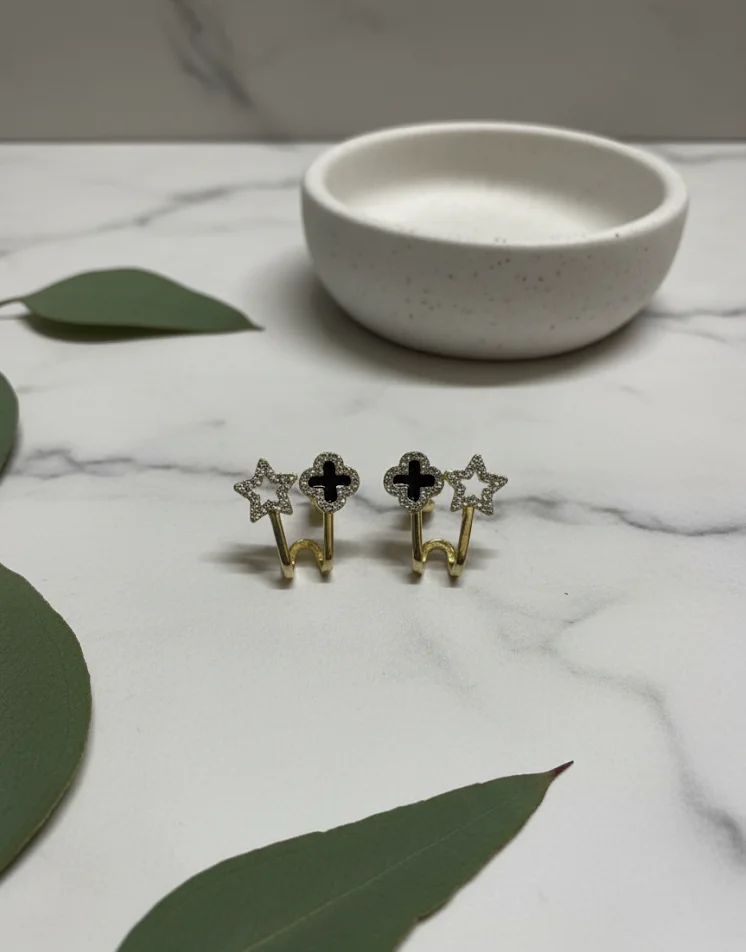 Star & Clover Gold Earrings