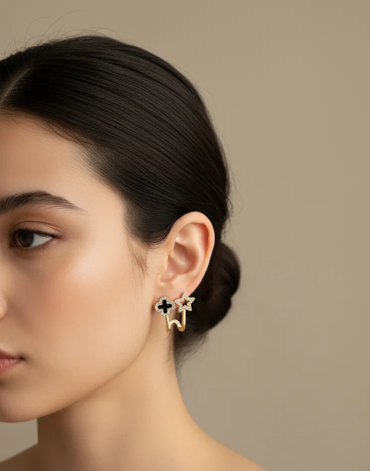 Star & Clover Gold Earrings