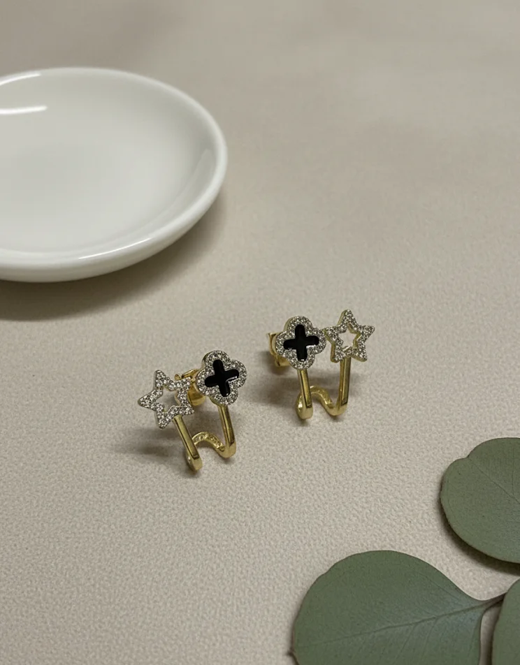 Star & Clover Gold Earrings