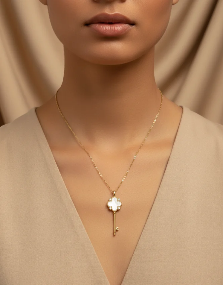 Gold-Tone Clover Key Necklace