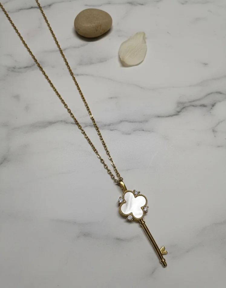 Gold-Tone Clover Key Necklace