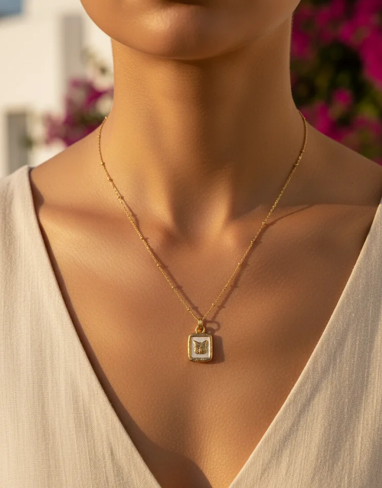 Minimalist White Enamel Butterfly Capsule Necklace