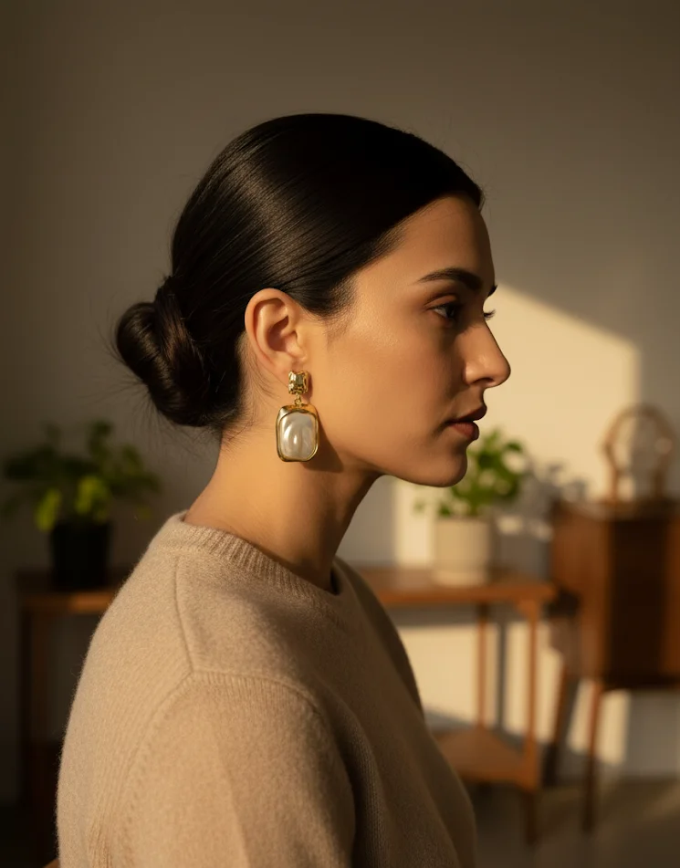 Gold Pearl Drop Earrings