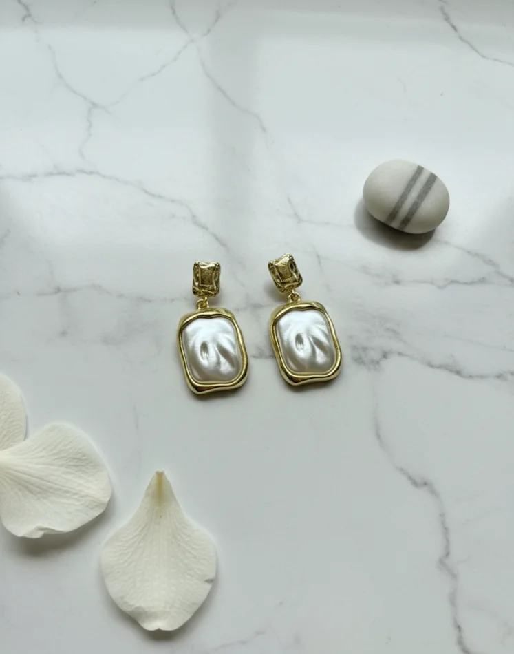 Gold Pearl Drop Earrings