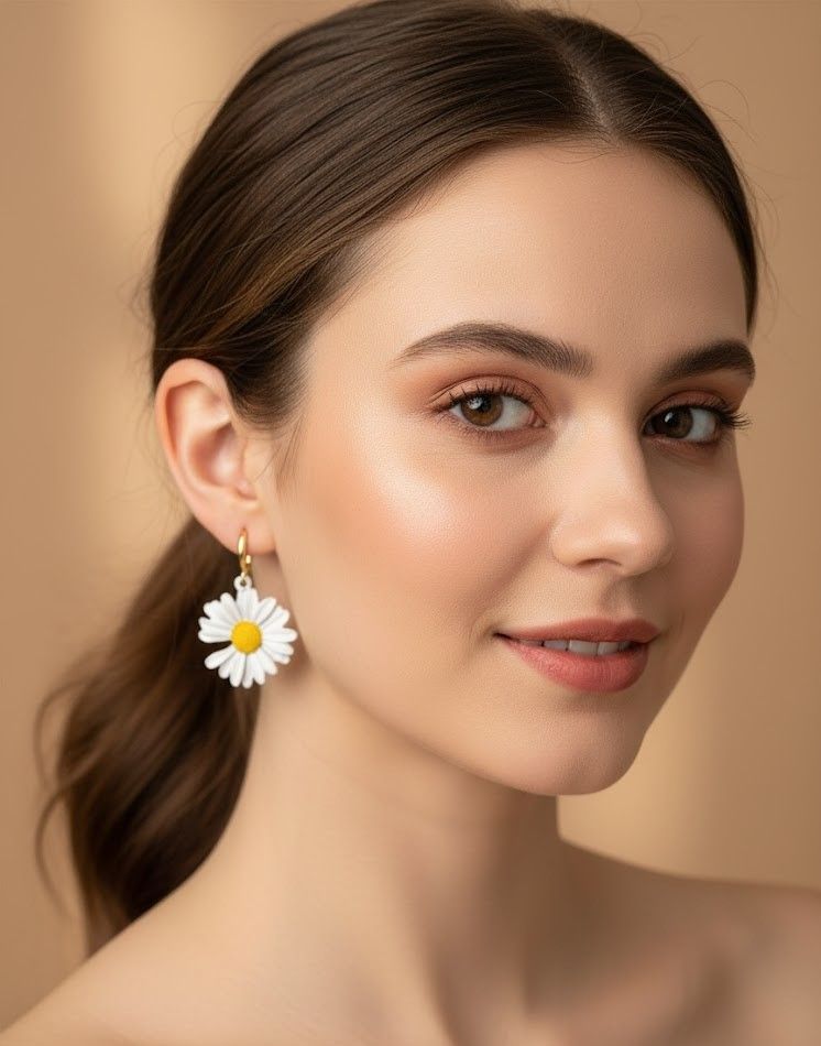 Huggie Earrings with White Daisy Charms