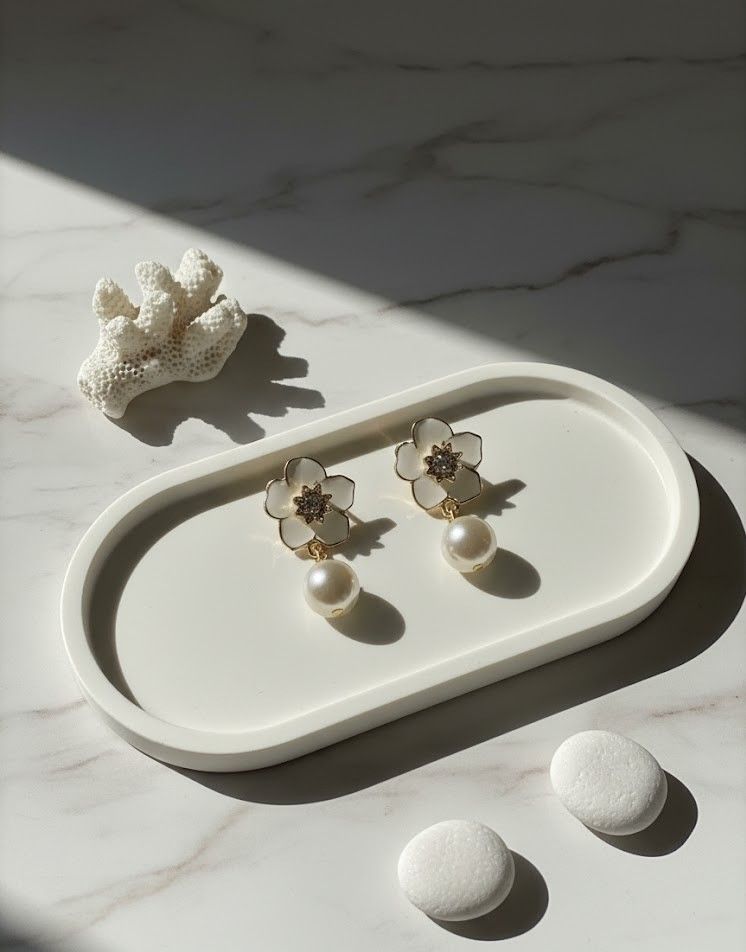 Ivory Bloom Pearl Drop Earrings