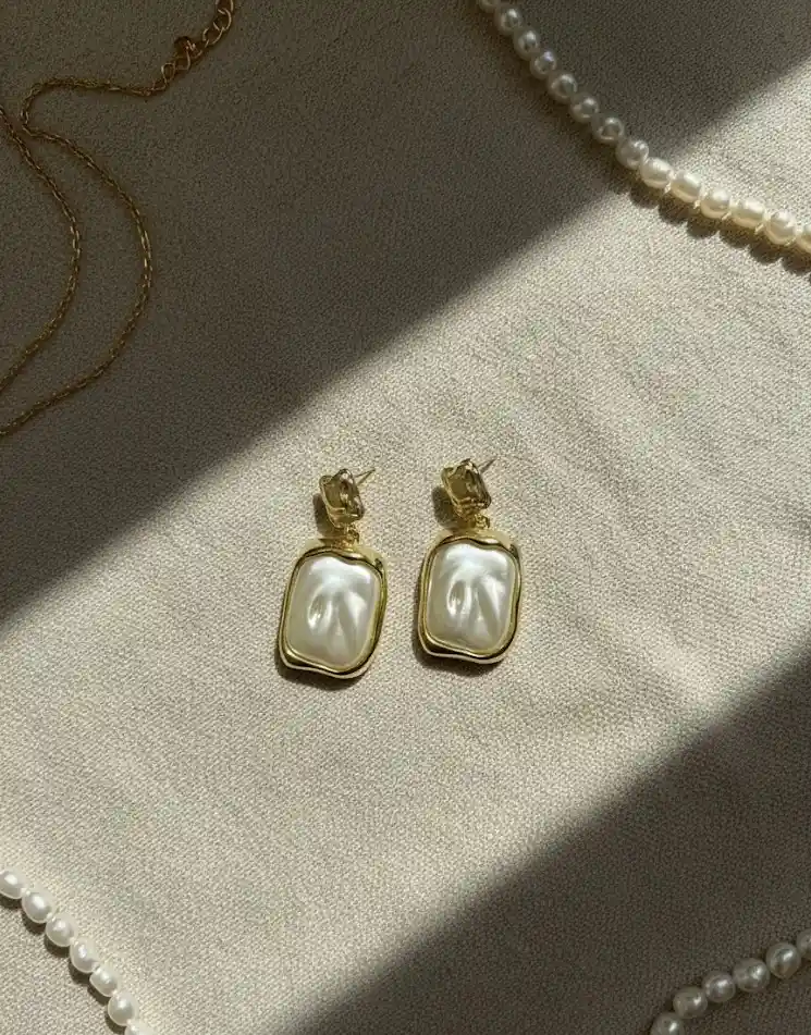 Gold Pearl Drop Earrings