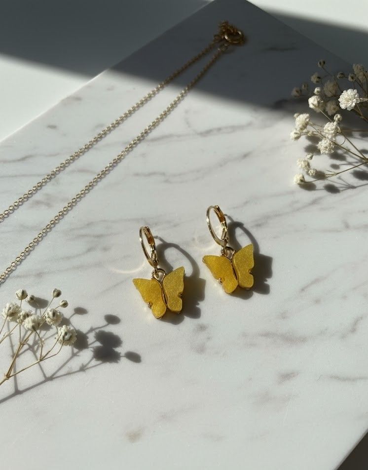 Yellow Butterfly Huggie Earrings